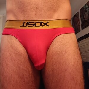 NWT Men's Red Thong With Gold Waistband